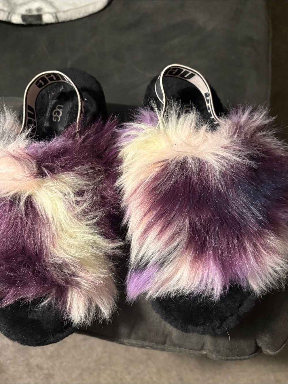 UGG Women's Multicolor Faux-Fur Slide Slippers in Purple and Cream